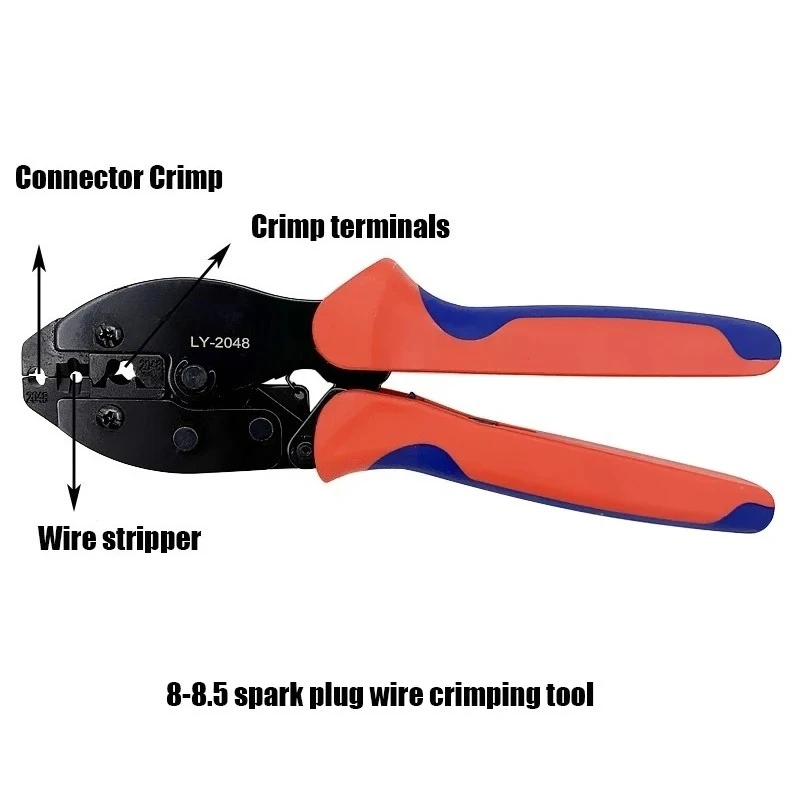 LY-2048 Ratchet Spark Plug Wire Crimper Plier 8.5mm Automotive Spark Plug Terminal Crimping Stripping  Car Ignition Cable Tools
