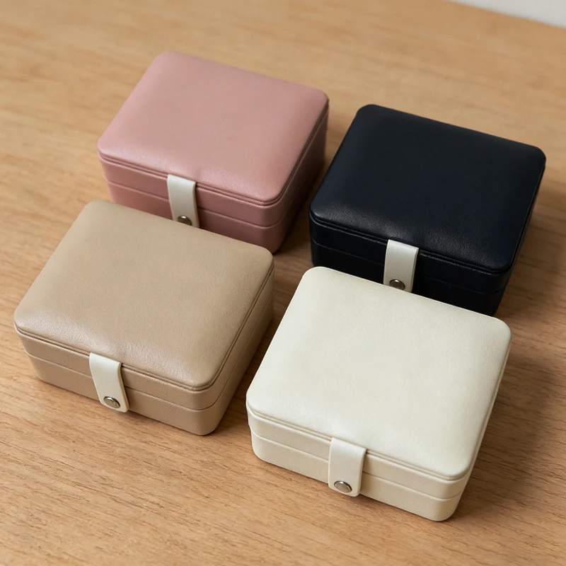 1pc Portable Jewelry Storage Box Four Colors Double-Layer Earrings Necklace Ring Bracelet Jewelry Cosmetics Box For Travel Home