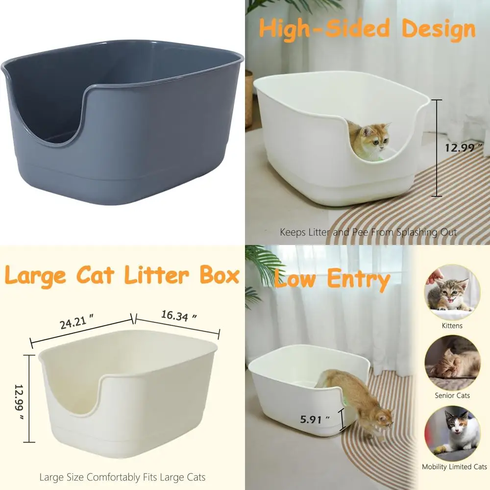 صندوق نفايات كبير جدًا لفترة الفضاء مع جوانب عالية للاستخدام المتعدد للقطط مقاس 24.2 لتر × 16.3 عرض × 12.9 ارتفاع، مقلاة قطط داخلية