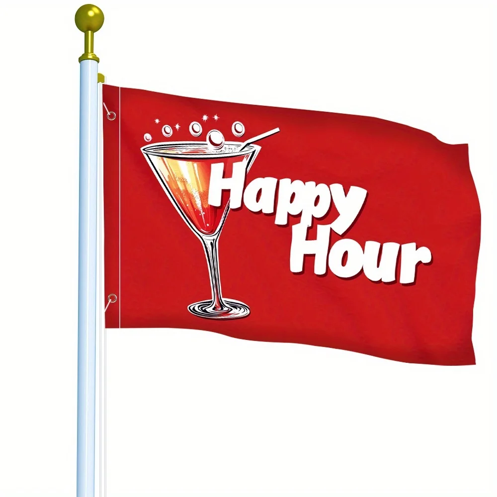 Happy Hour Martini Cocktail Flag Polyester Indoor Outdoor Yard Garden Decoration
