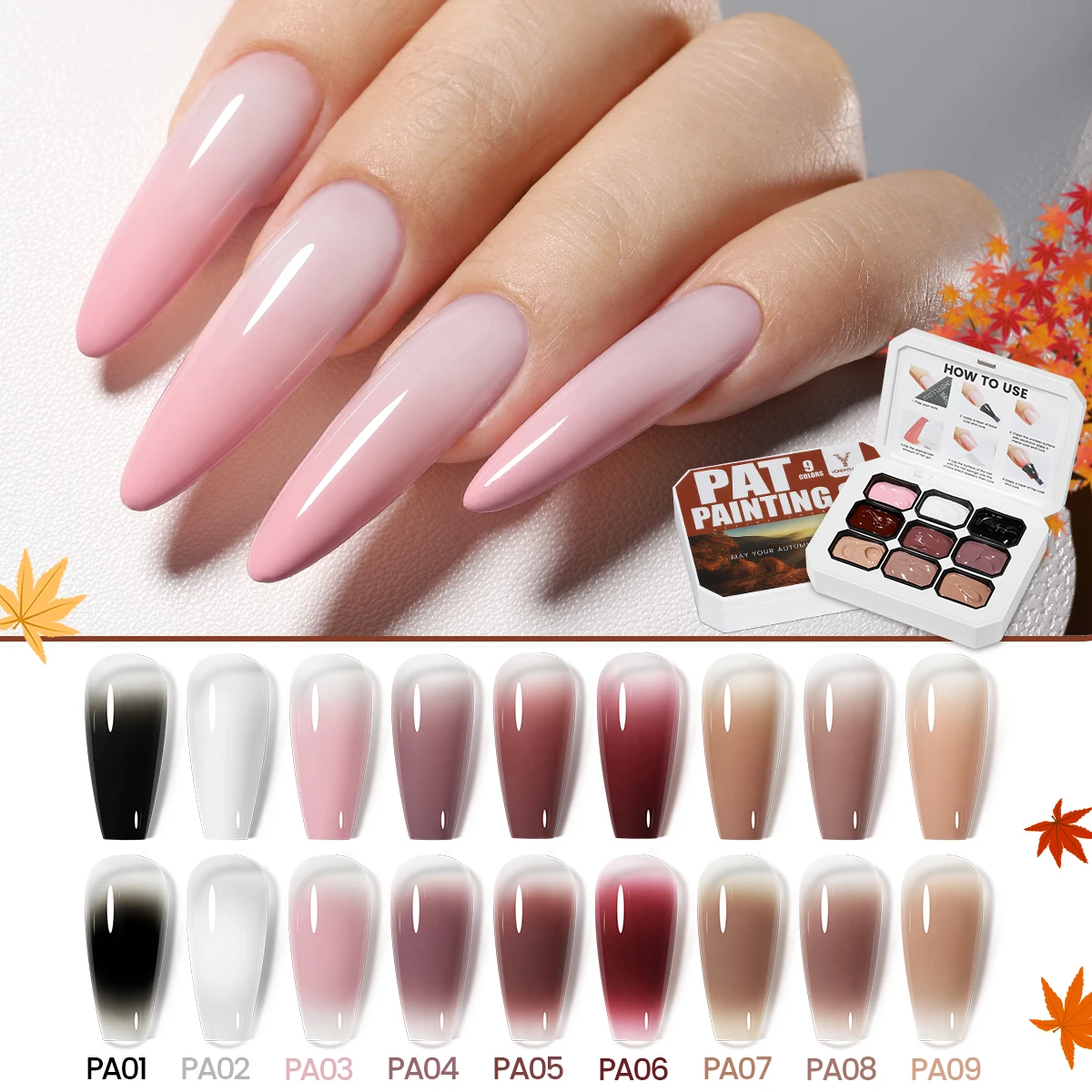 

New YOKEFELLOW Autumn Pat Painting Gel Palette 9colors Pink Nude Gel Nail Polish Kit Soak Off UV LED Gel Polish for Nail Art DIY