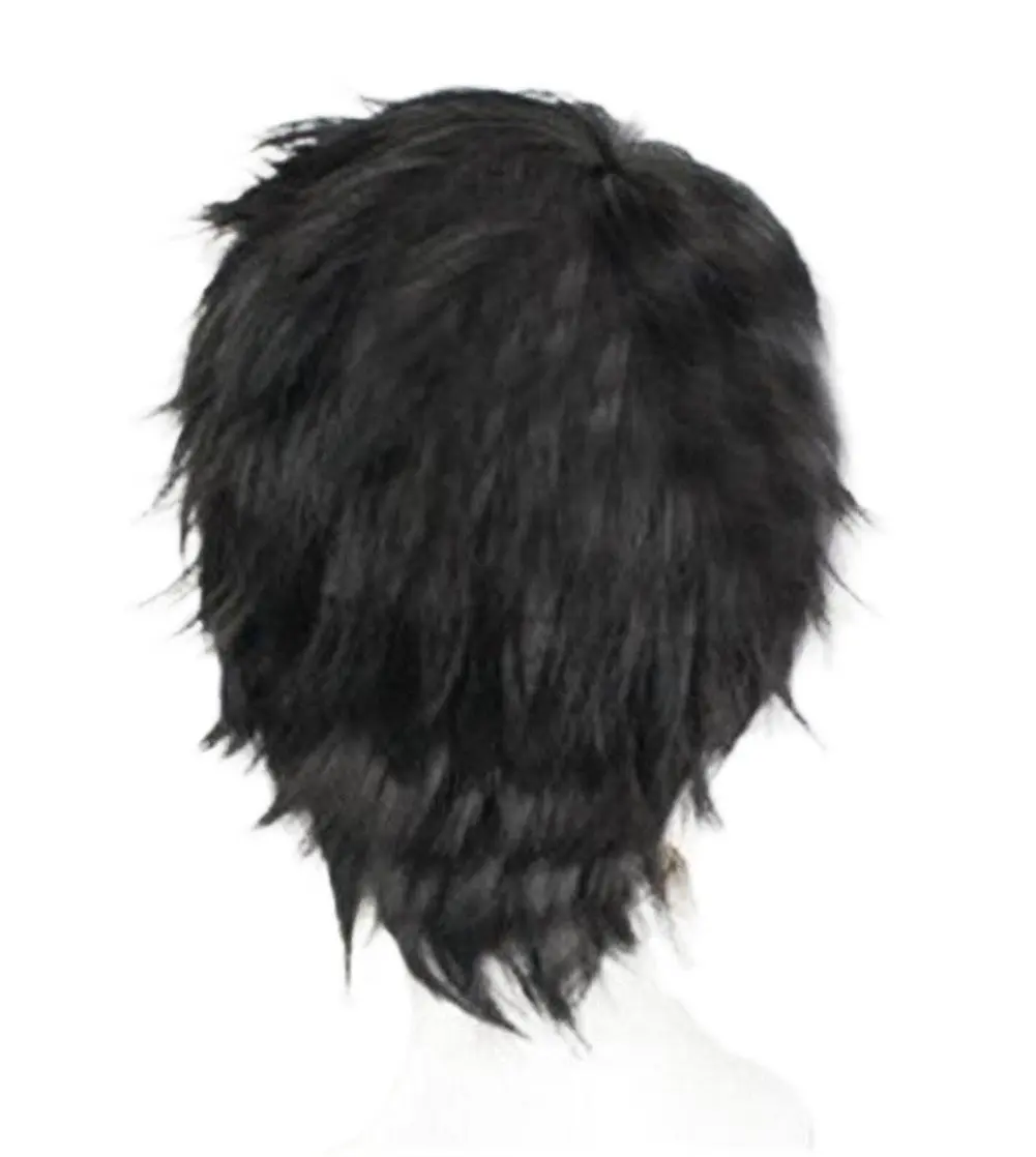Men Short 11.81'' Black Curly Multifunction Fluffy Layered Frizzy Cosplay Heat Resistant Fibre Synthetic Wig For Men
