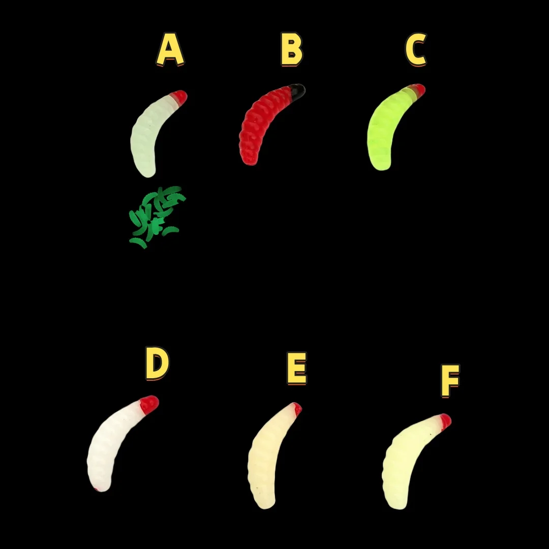 100 unids/bolsa 2cm 0,4g pan gusano silicona cebos artificiales gusano larva suave señuelo de pesca ganchos olor gusanos brillo camarones - imagen 3