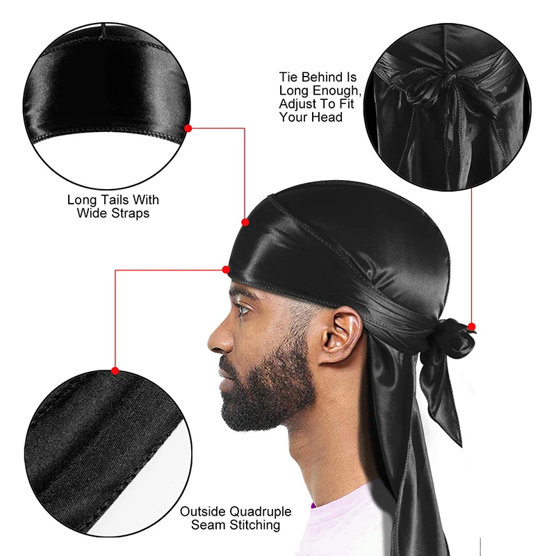 4PCS/LOT Silky Durags Turban Hat And Mesh Chemo Cap Unisex Silk Durag Headwear Headband Breathable Bandana Hat Pirate dla dorosłych