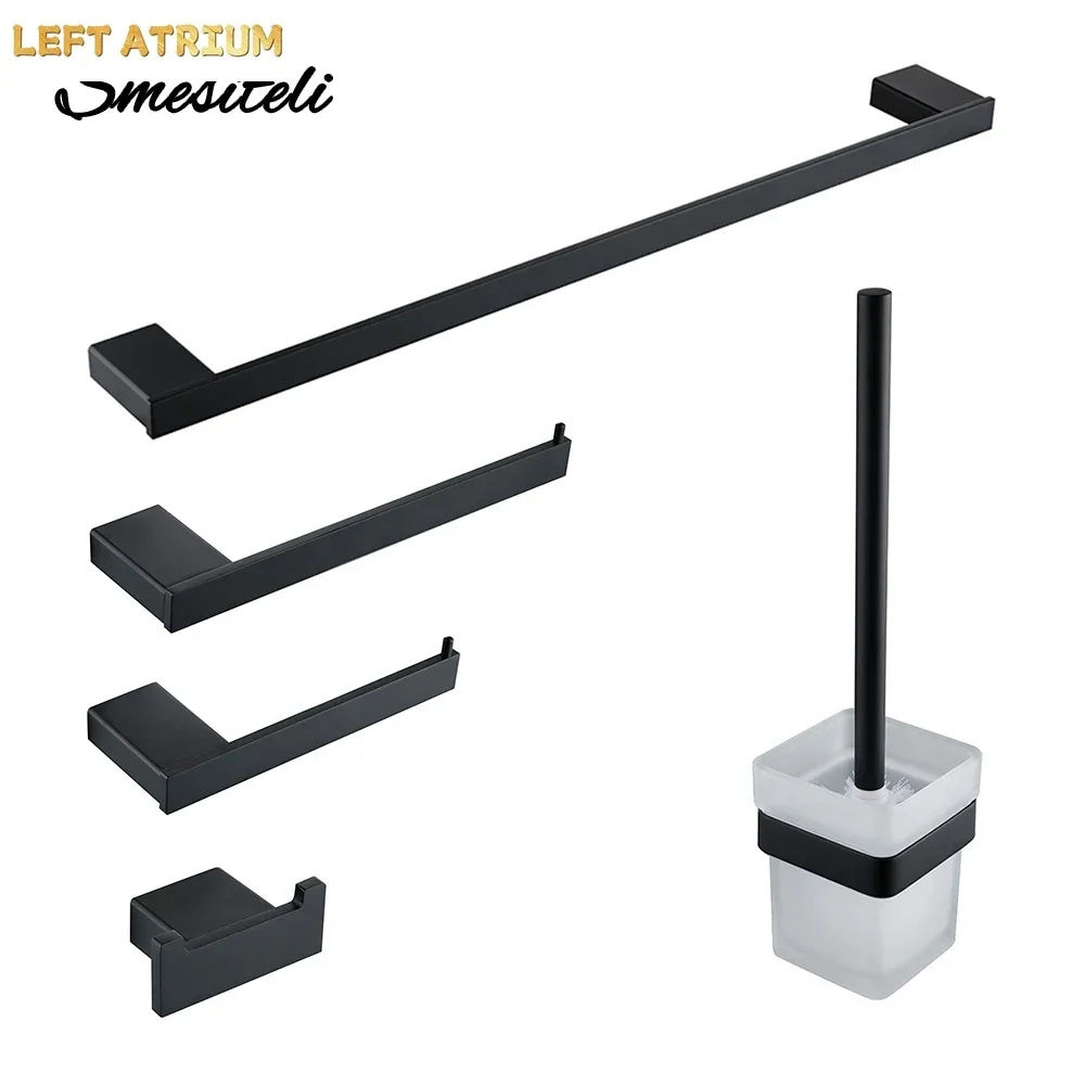 

Bathroom Accessories Hardware Set Matte Black SUS304 Stainless Steel Paper Holder Toothbrush Holder Towel Bar Bath Shelves