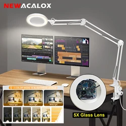 5X Illuminated Magnifier 3 Color Modes Dimmable 10 Brightness LED Magnifying Glass Desk Lamp for Reading Craft Hobby Close Work