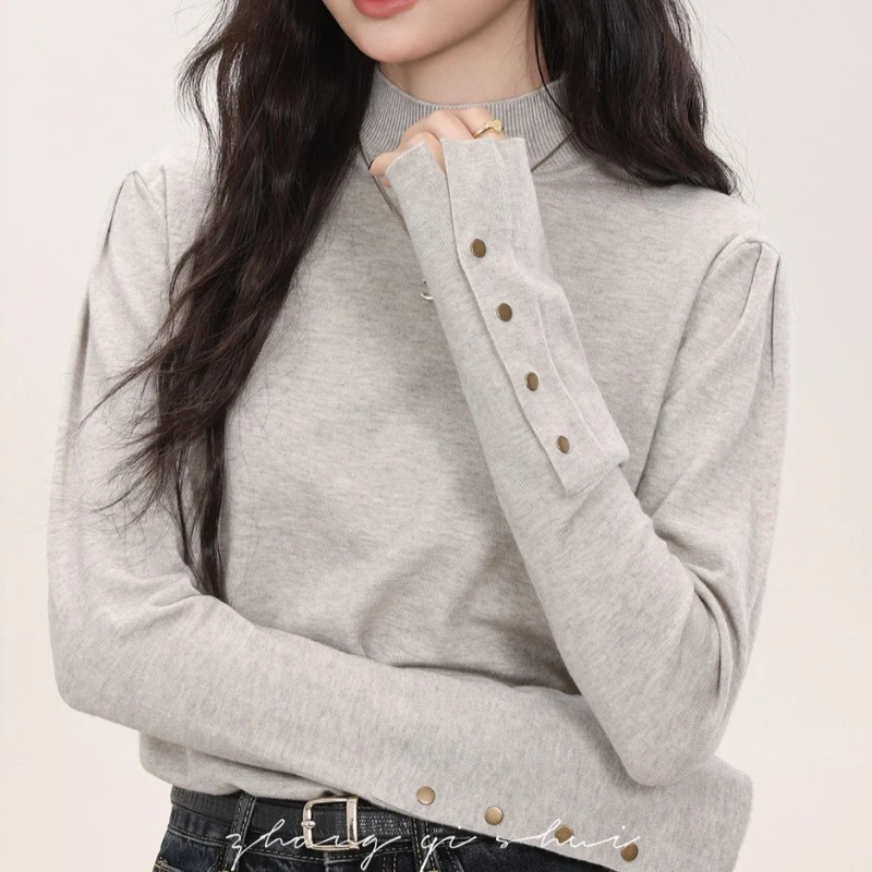 

Autumn and Winter Wear New Semi-turtleneck Bottomed Knitted Sweater Women's Unique Inner Top