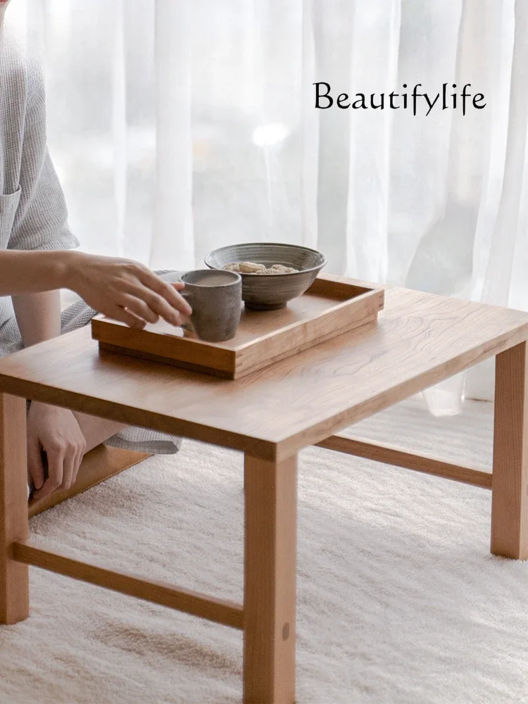 bay window table, small coffee table, tatami solid wood table, balcony, bedroom sitting on the floor, kang several small