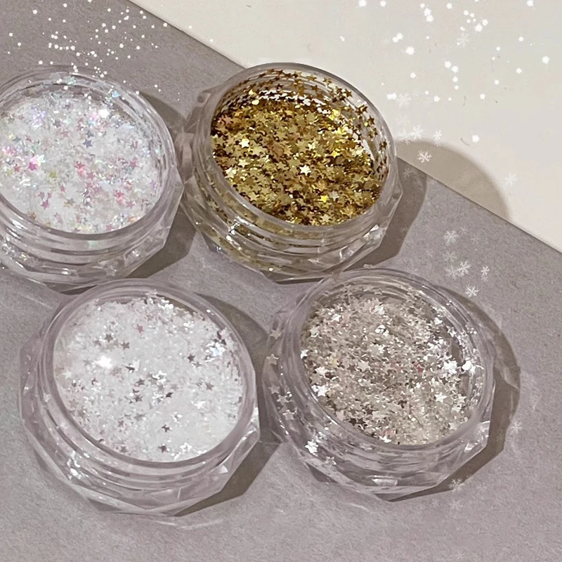 Ouro prata colorido brilhante em forma de estrela lantejoulas glitter flocos de laser em pó 3d decorações de unhas manicure material diy