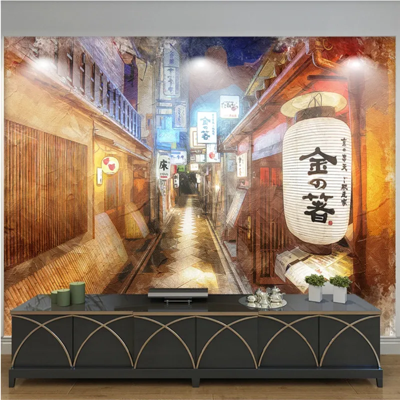 Nostalgic Japanese Style Street 3D Photo Wallpapers for Japanese Cuisine Sushi Restaurant Industrial Decor Mural Wall Paper 3D