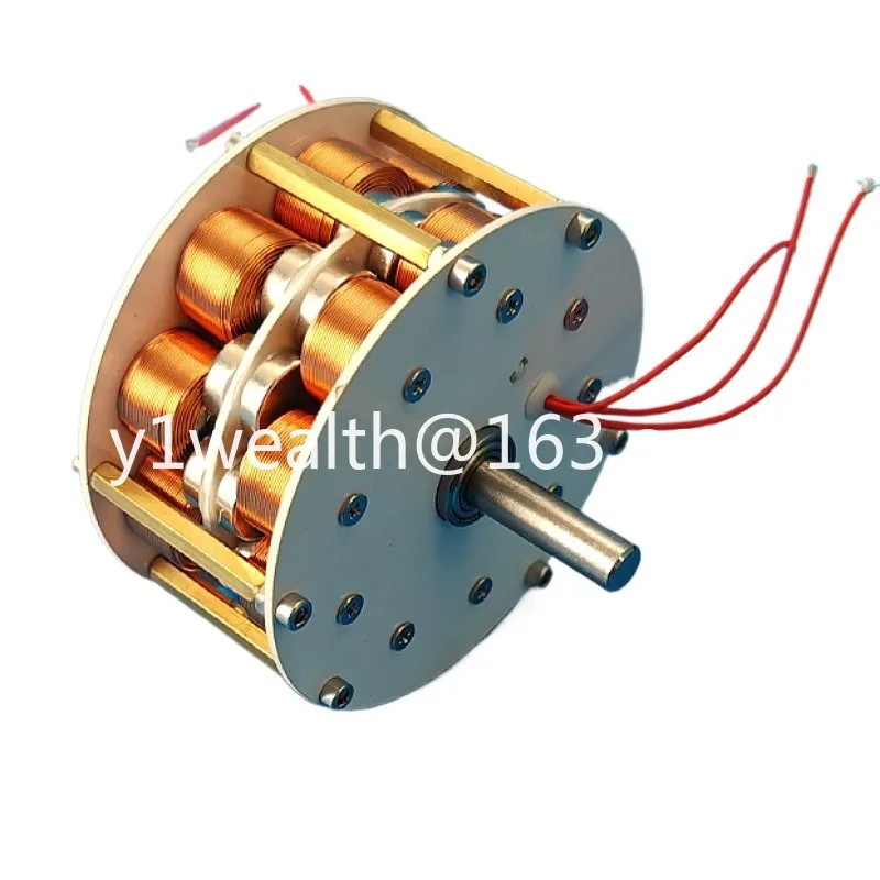 Miniature double-layer disc with iron core generator, ultra-low speed, high efficiency multi-pole three-phase AC permanent