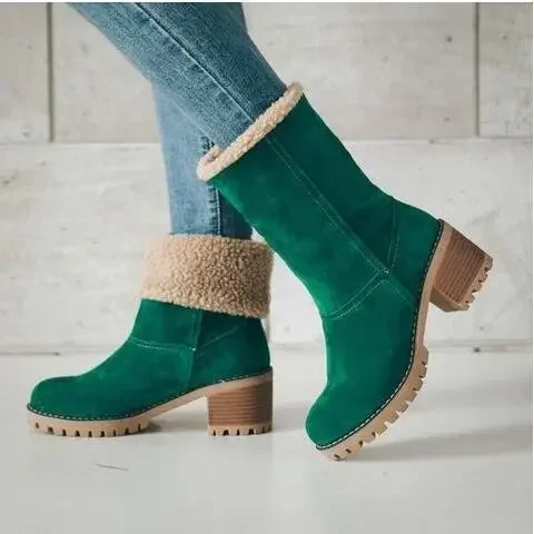 Mid length boots for women, 2025 lamb wool cotton snow boots warm and versatile women's shoes