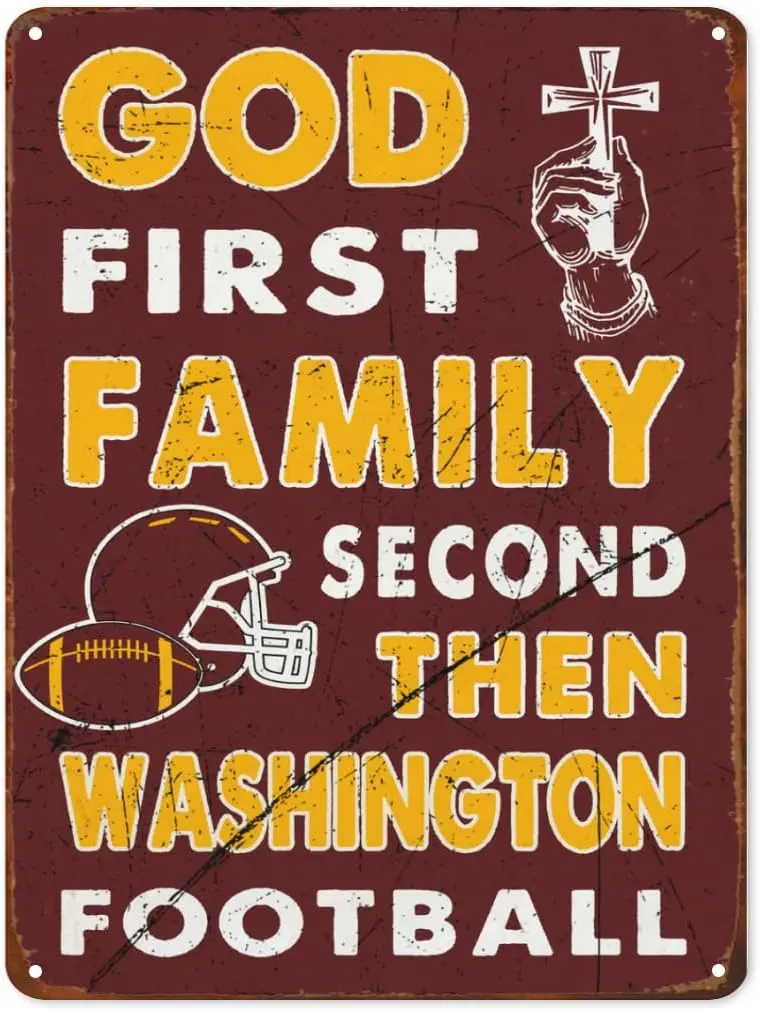 

God First Family Second Then Football Tin Sign Rugby Sport Metal Tin Sign Repeat Retro Metal Decor Wall Plaque Vintage Tin Sign