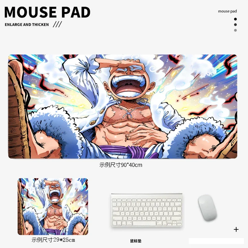 Game Mouse Pad Luffy Gear5 Vibrant Colorful One Piece Anime Mouse Pad Non-Slip Large Size Computer Accessories 400x900 Table Mat