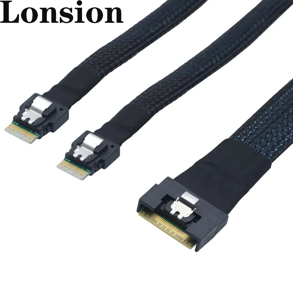 Slimline SAS SFF-8654 8I 74pin all-inclusive interface anti-slant insertion to 2 ports 38pin SFF-8654 dual 4I server cable