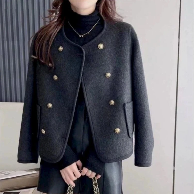 

French Double Breasted Wool Coat 2025 Autumn Winter New Arrival Short Elegant Jacket for Women Fashion Trench Style