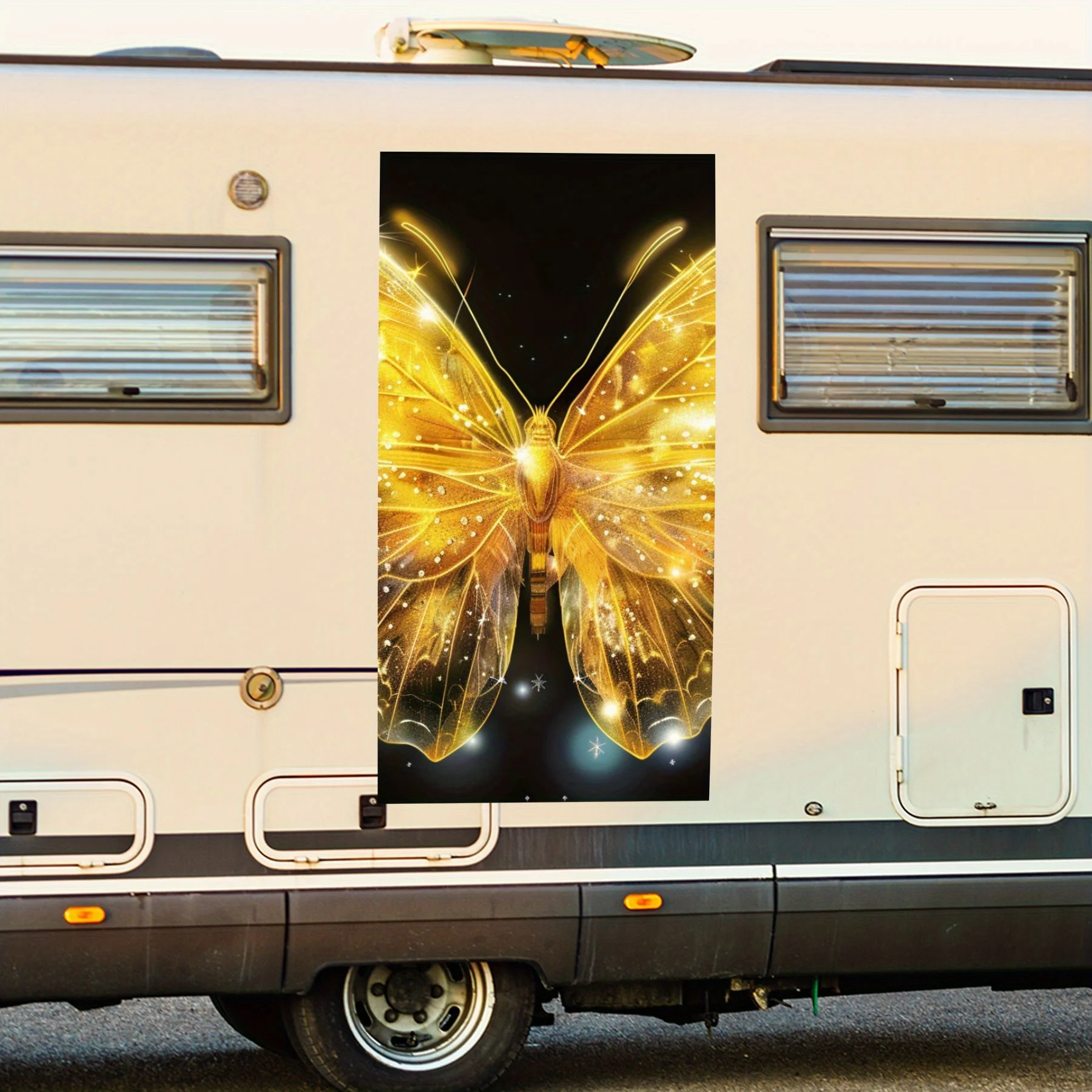 

Gorgeous Golden Butterfly ArtCar Sticker,Vinyl decal on the side of the motor home, waterproof self-adhesive vinyl sticker on th