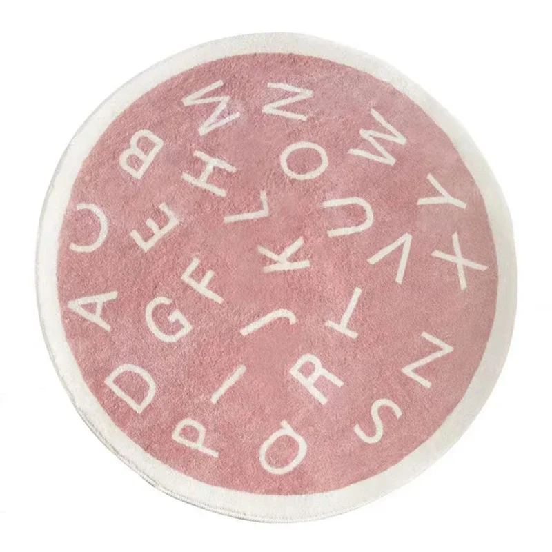 Fashion Round English Letter Rugs Anti-Slip Floor Mat Children Bedroom Decor Round Carpets For Home Living Room Fluffy Chair Mat