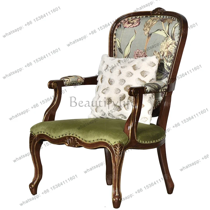 

LjyEuropean solid wood single sofa chair carved study office computer American leisure boss chair
