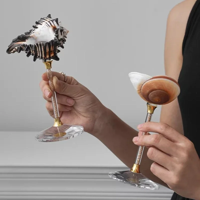 Creative Conch Shell Highball Glass French Style Seashell Drinkware for Juice/Cocktails Unique Bar Decor Artistic Home Display