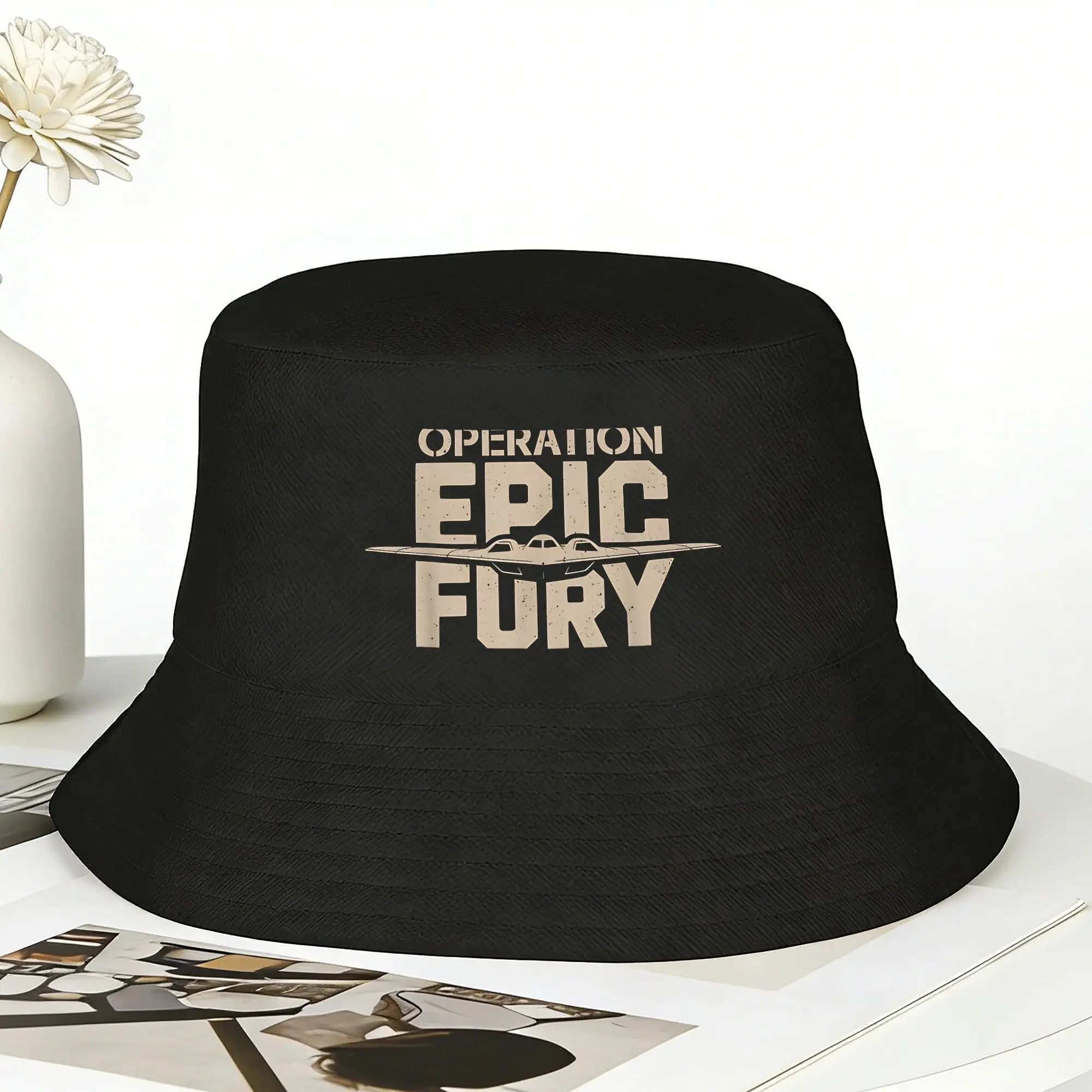 Operation Epic Fury Bucket Hat  Street Style Fisherman Caps Soft Fold Vacation Sunscreen Hats For Men Women Funny Design Cap