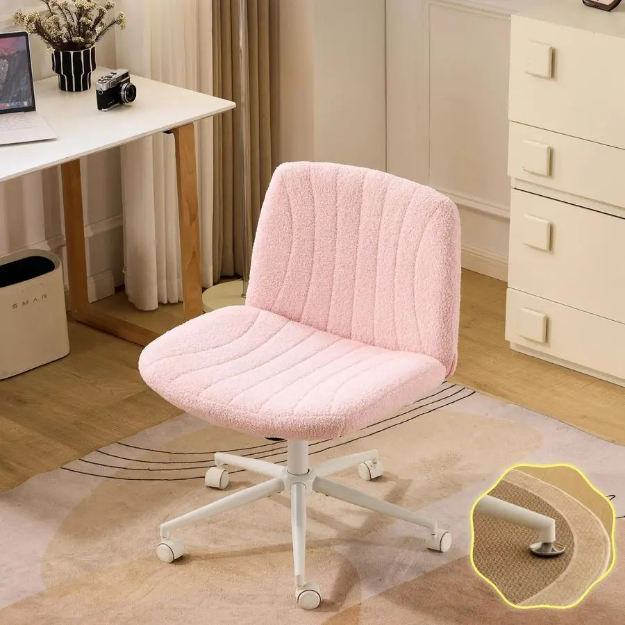 

Criss Cross Legged Chair,Wide Comfy Office Desk Chair,DualUse with no Wheels Computer Task Chair,Swivel Armless Vanity Boucle Ch