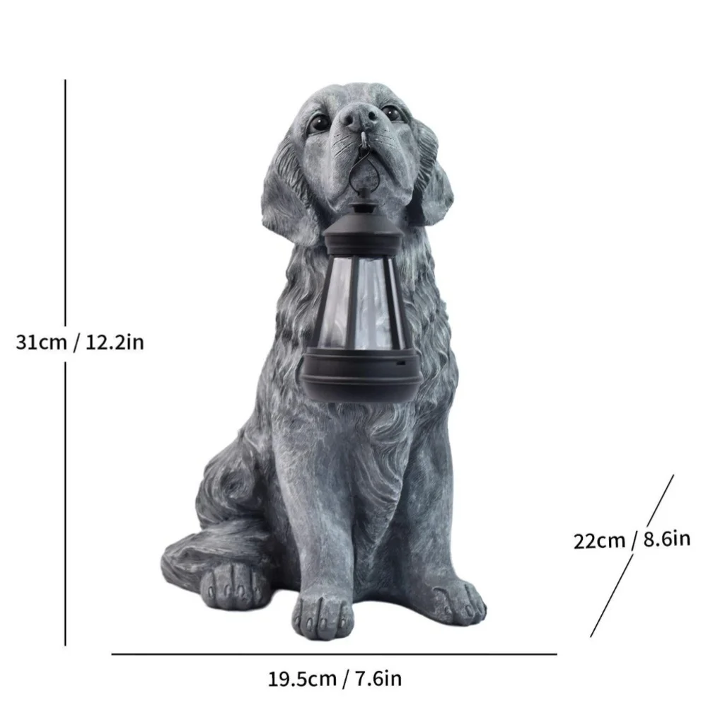 Resin Crafted Solar Garden Light Statue Depicting a Golden Retriever for Lawn Pathway and Courtyard Decoration
