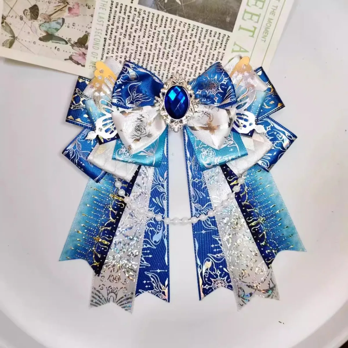 

Luxury Rhinestone Lolita Bow Brooch Tie Comic Exhibition Concert Support Stick Handmade Ribbon Shirt Dress Tie Accessories