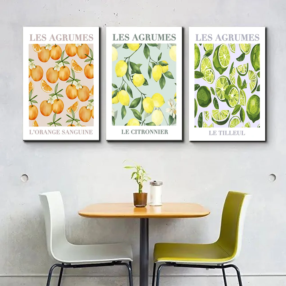 3PCS/Sets Fruit Posters Wall Art Prints Canvas Painting Modern Citrus Lemons Oranges Art for Home Kitchen Decoration Unframed
