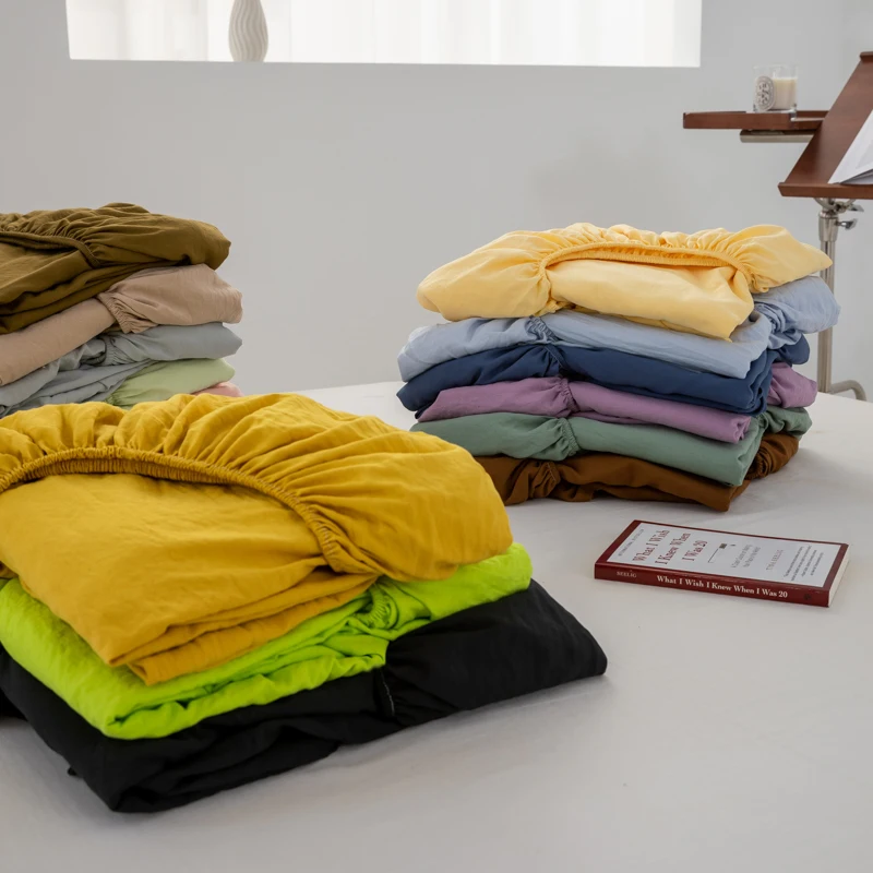 Soft Cotton Fitted Sheet Single Double King Queen Size Mattress Cover with Elastic Band Bed Sheet Bed Linens 100/120/150/180/200