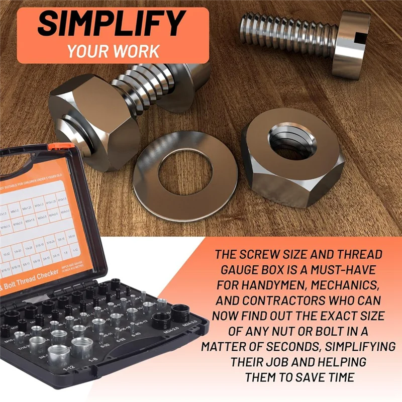 

A45M-44Pcs Thread Checker Kit Standard And Metric Set Thread Identifier Screw Size Gauge 23 Inch & 21 Metric