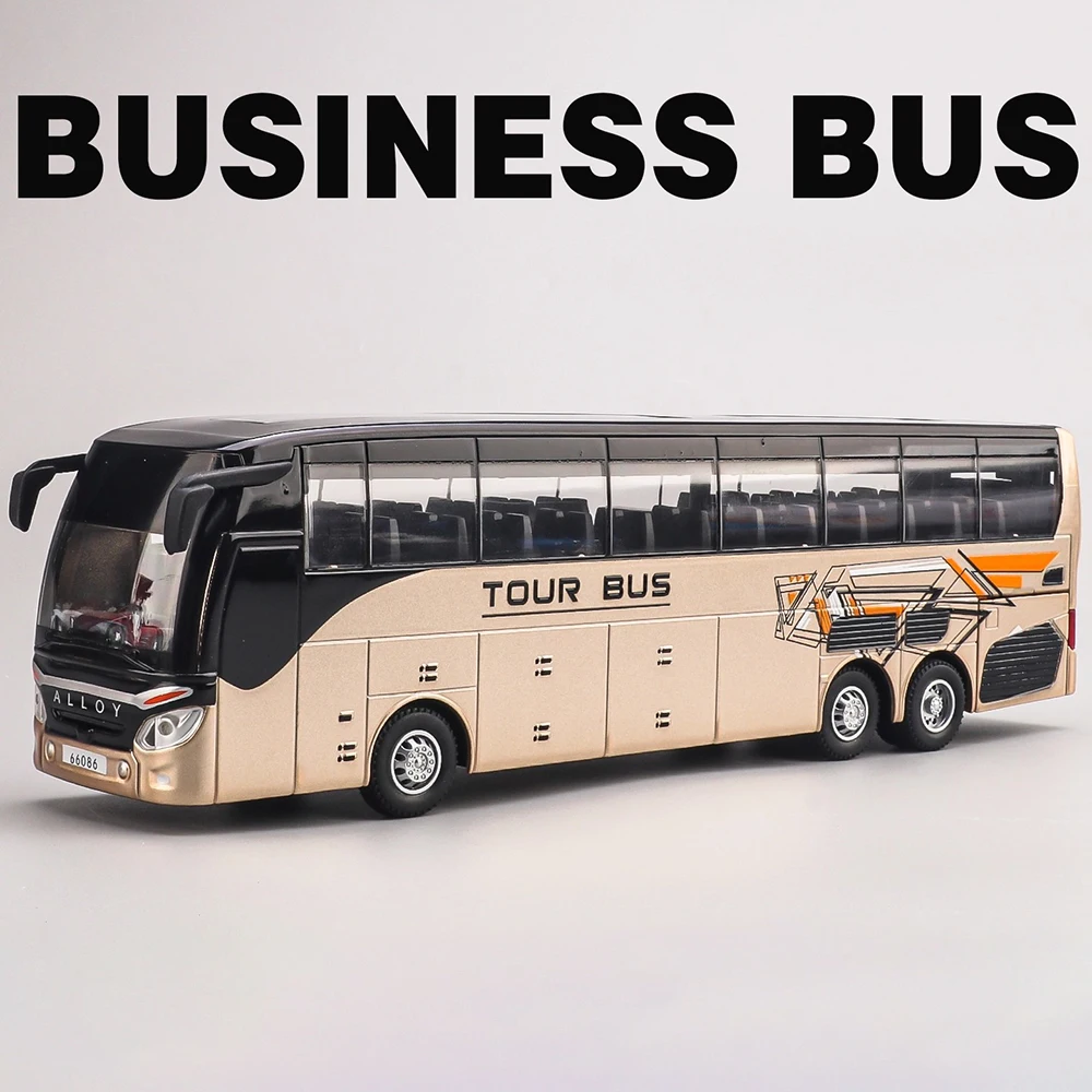 

1:30 Business Bus Model Toy Car Metal Die-cast Music Light Doors Opened Long-distance Single-layer Truck Models Holiday Gifts