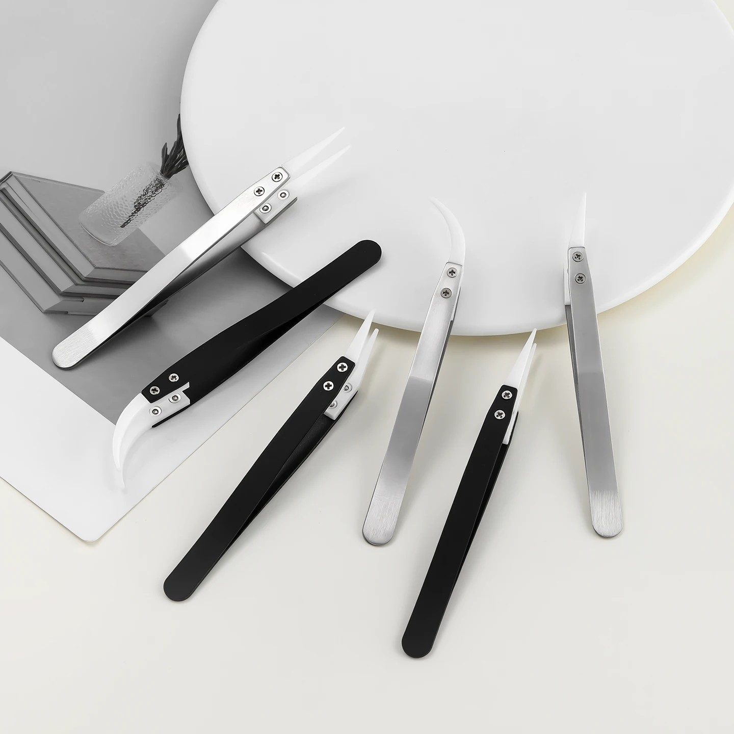 1pc Ceramic Tip Stainless Steel Tweezers Heat Resistant Acid Resistant Tweezer for Jewelry Tools