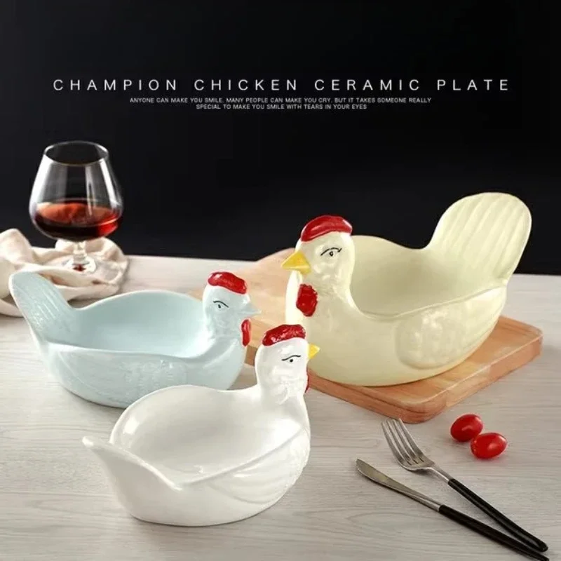 1PC Rooster Plate Bowl Creative Personality Ceramic Plate Artistic Conception Dishes Characteristic Hand-painted Tableware