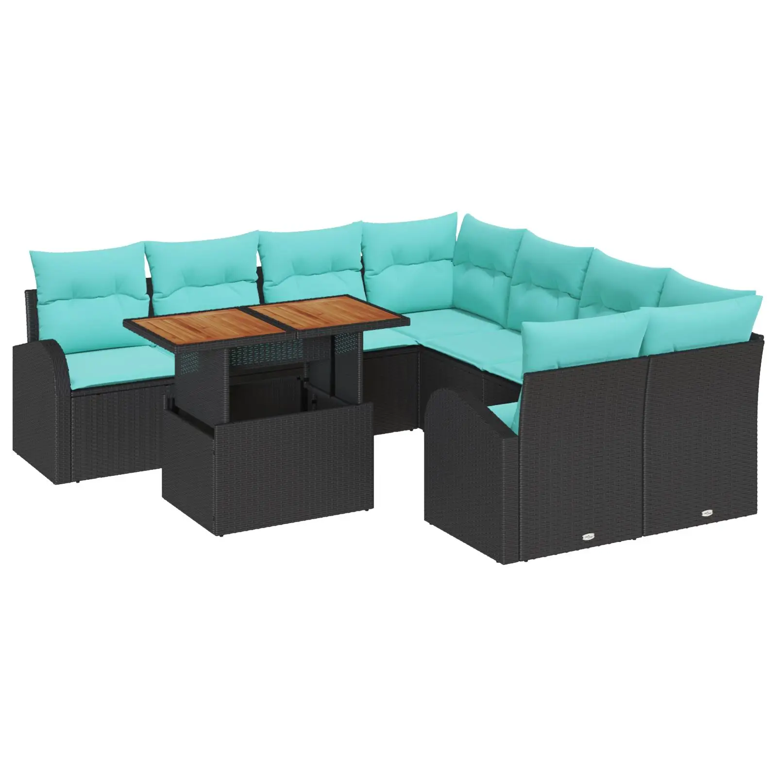 Set divano da esterno da 9 pezzi con cuscini Set da salotto da patio con mobili in rattan nero