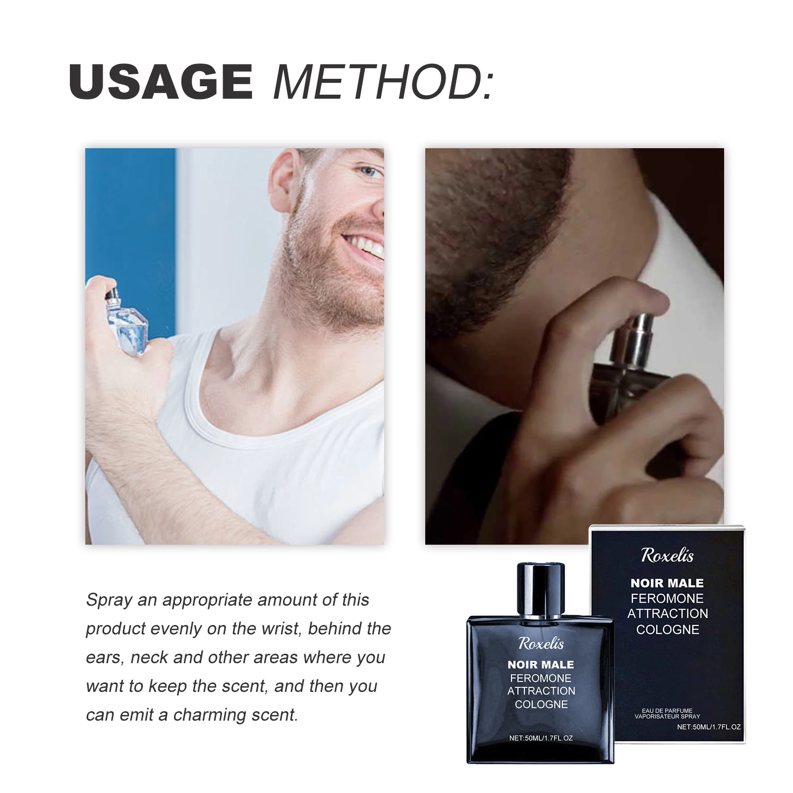 Roxelis Men's Perfume 50ml - Long-Lasting Fragrance, Refreshing & Mild Scent, Non-Pungent, Boost Charm for Dating & Daily Wear