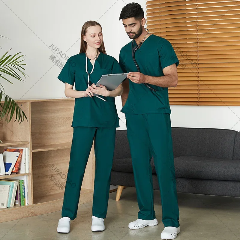 Multicolor Scrubs Uniform Short Sleeve Tops Pants Nursing Uniform Women Pet Shop Doctor Scrub Medical Surgery Workwear Scrub Set