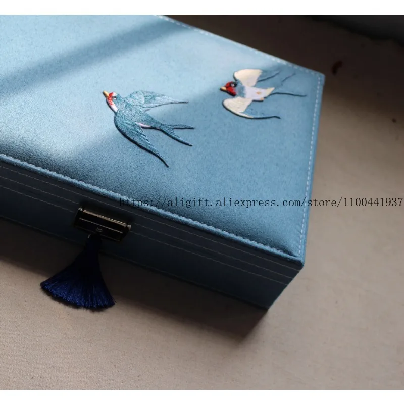 

Культурный подарок, китайская жизнь, эстетика, ретро вышитая шкатулка для драгоценностей с замком, коробка для хранения