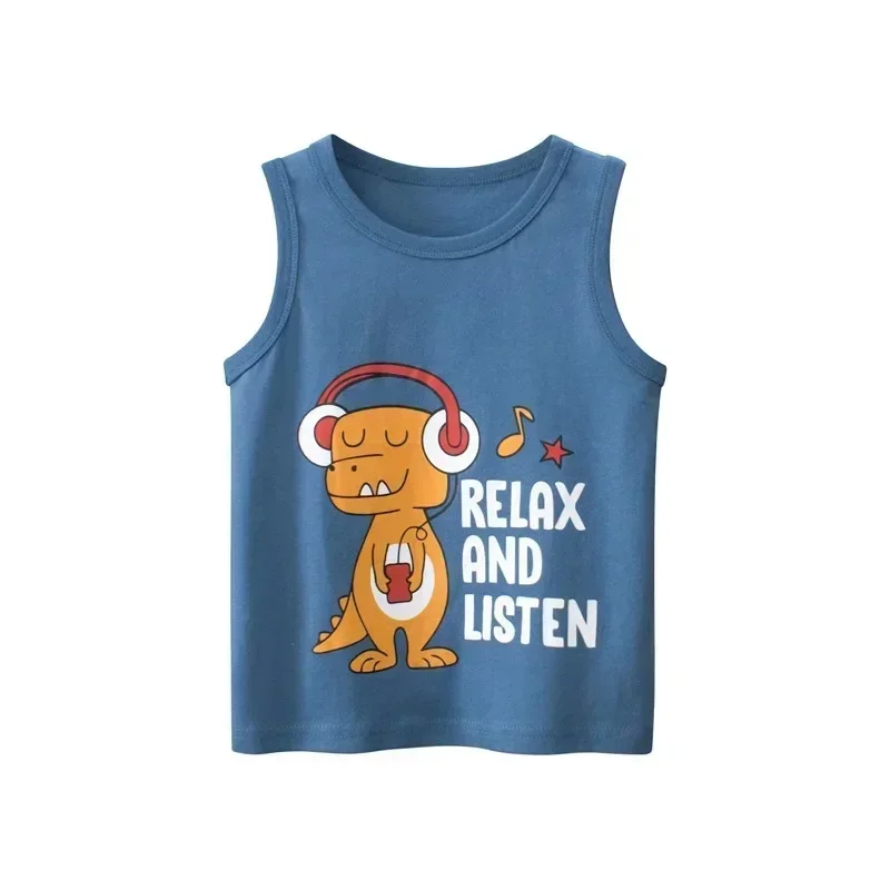 Children's Clothing Brand New 2025 Summer Vest Boys T Shirt Dinosaur Bear Cartoon Sleeveless Cotton Kids Clothes 2-10Y Dropship