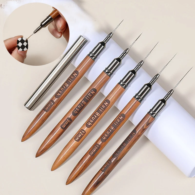 Pennello per rivestimento per unghie con asta in legno di sandalo 6/9/12/15/18MM Pennello per pittura Untra sottile fai da te Linee da disegno Penna per pittura a fiori a strisce Strumenti per unghie