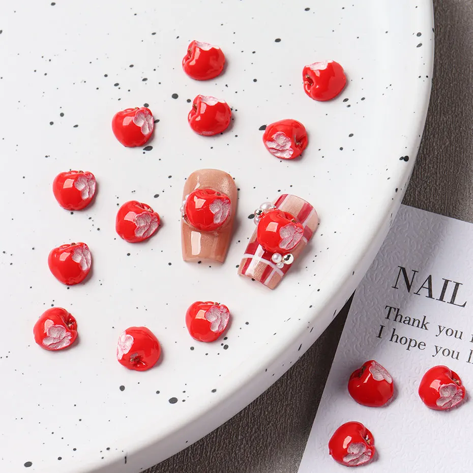 20/50/100 stücke Kawaii Herbst Apple Nagel Teile Nette Harz Rot Biss Reife Früchte Nagel Charms 3D DIY Koreanischen Stil Weihnachten Dekoration