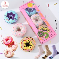 3 pairs of stylish, unique and interesting colorful donut pattern gift socks for men and women for all seasons