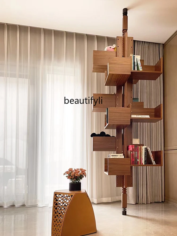 North American Walnut Bookshelf Rotatable Adjustable Shelf Exhibition Hall Model Room Designer Corner Solid Wood