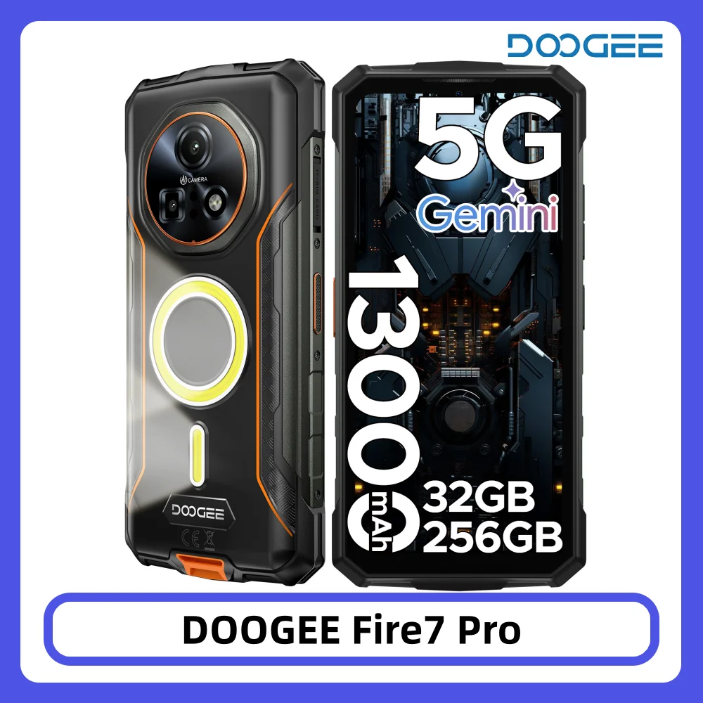 DOOGEE Fire 7 Pro 5G Outdoor-Smartphone 32GB 256GB Dual-Campinglampe 13000mAh 64MP Kamera 6,6-Zoll-Bildschirm Dimensity 6300 NFC Smartphone