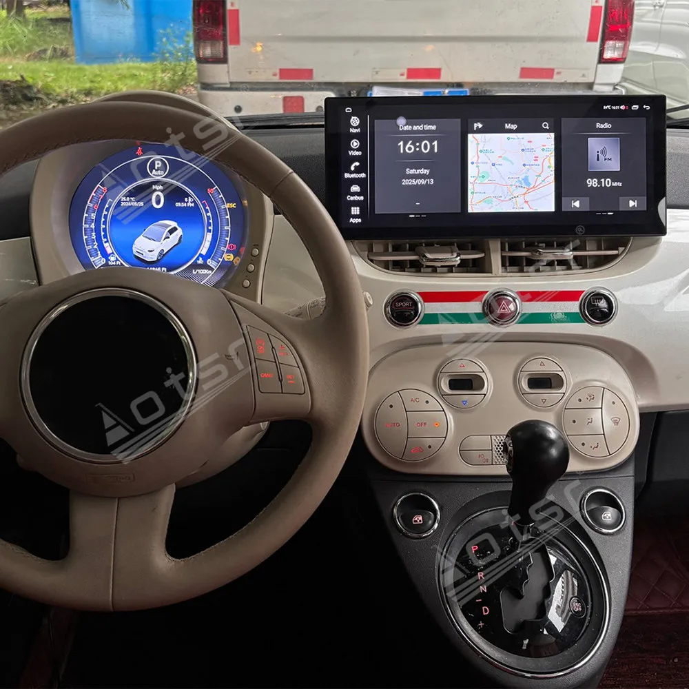 Layar LCD Digital Cluster Mobil 7 Inci Untuk Fiat 500 2007-2024, Dashboard Bundar Virtual Cockpit, Instrumen Pengukur Kecepatan Otomatis, Layar AI