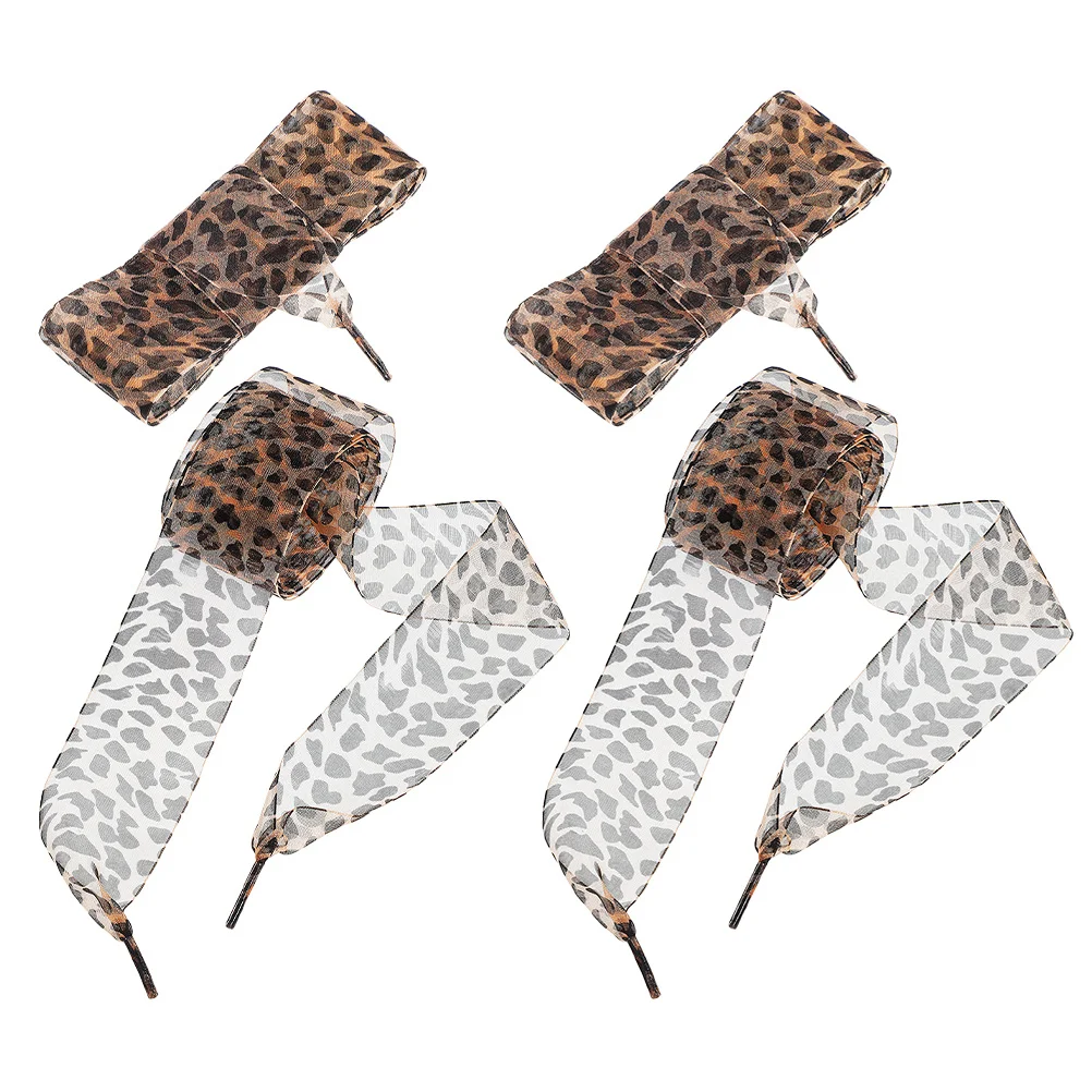 

DEARMAMY 2 Pairs Leopard Print Satin for Women Sneakers Polyester Ribbon Shoe Ties Fashion Lace