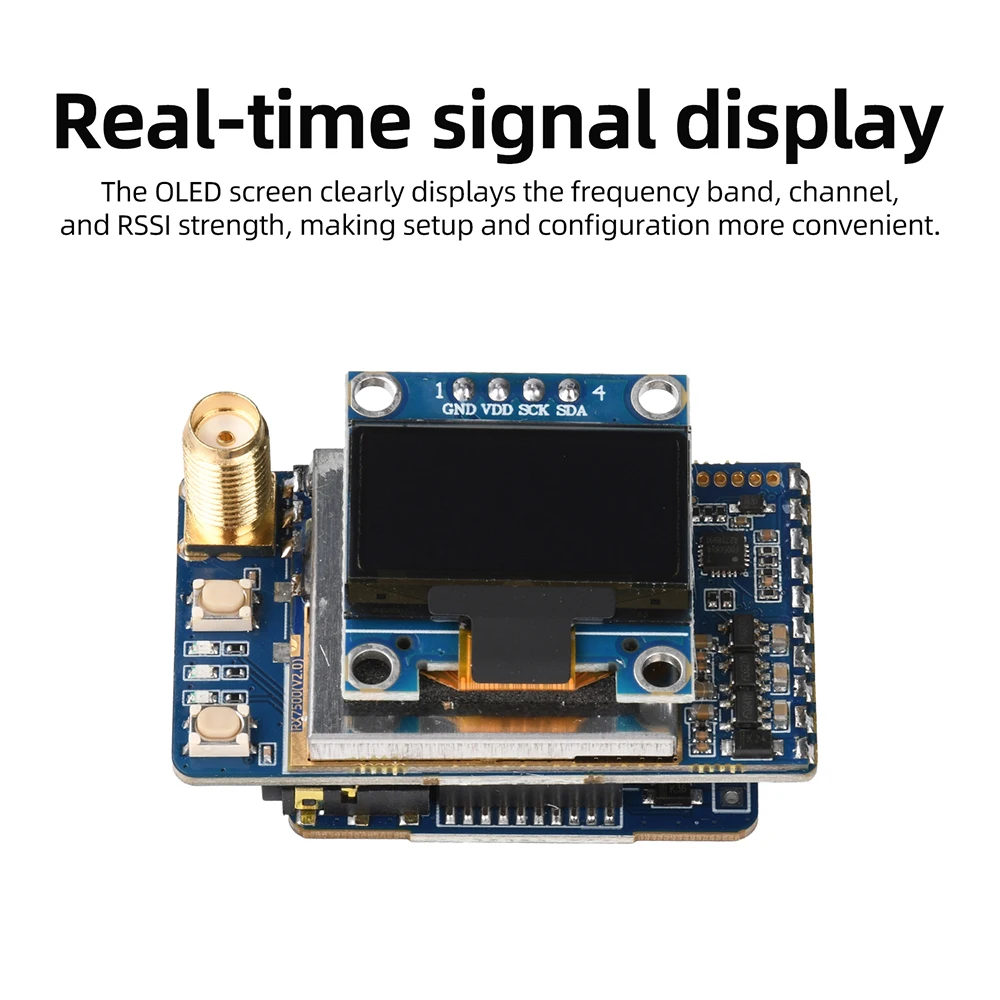 VRX-75DF FPV-Videoempfänger 6,1-7,2 GHz 64-Kanal-Analog für Drohnen mit 0,96-Zoll-OLED-Display – Detail 5