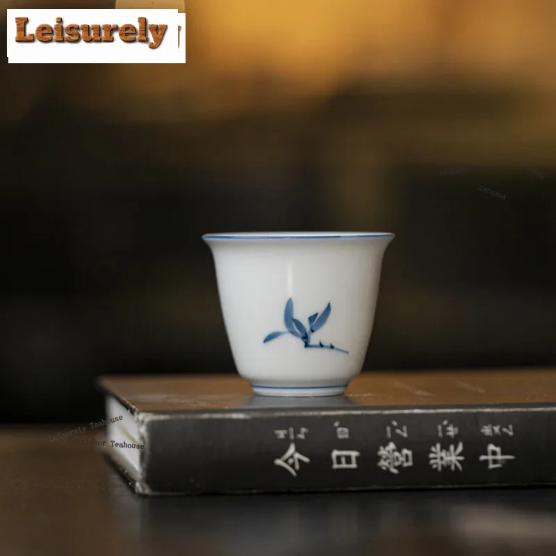 HOYIHM 2pc/lot Hand-painted Orchid Ceramic Tea Cup Small Smelling Fragrant Mug Single Master Cup Tea Bowl Household Cha 40ml