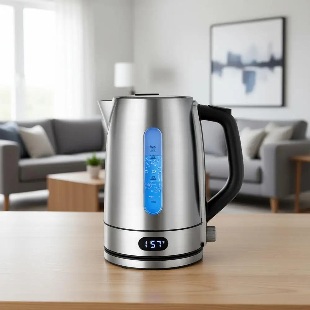 

Электрический чайник, 7 регулируемых температурных режимов, поддержание тепла 2 часа, автоматическое отключение, 1,7 л, 1500 Вт, для кофе и чая, нержавеющая сталь