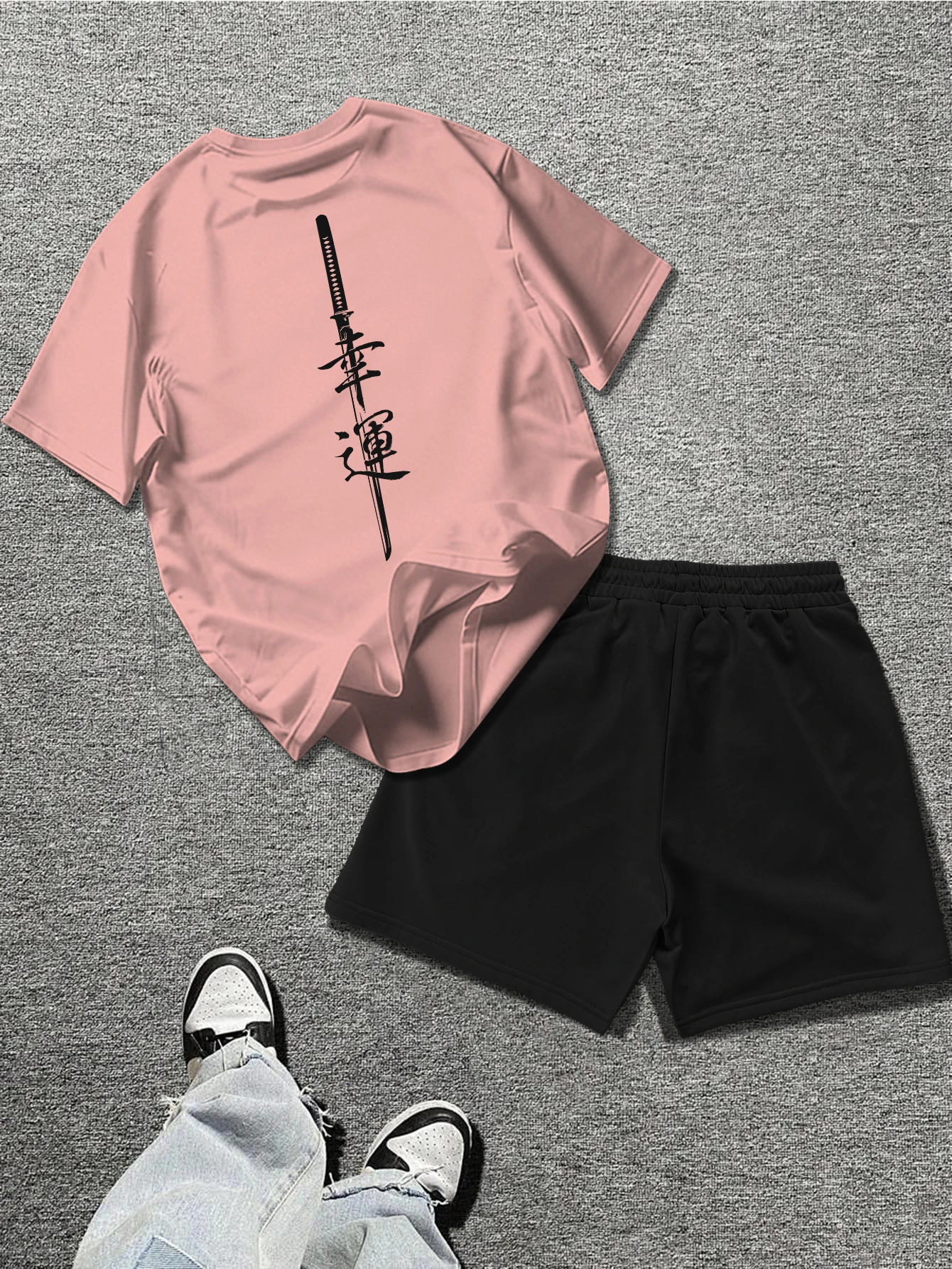

Men's "Lucky Katana Kanji Print" Oversized T-shirt Streetwear Casual O-neck Short Sleeve Summer Tee Tops